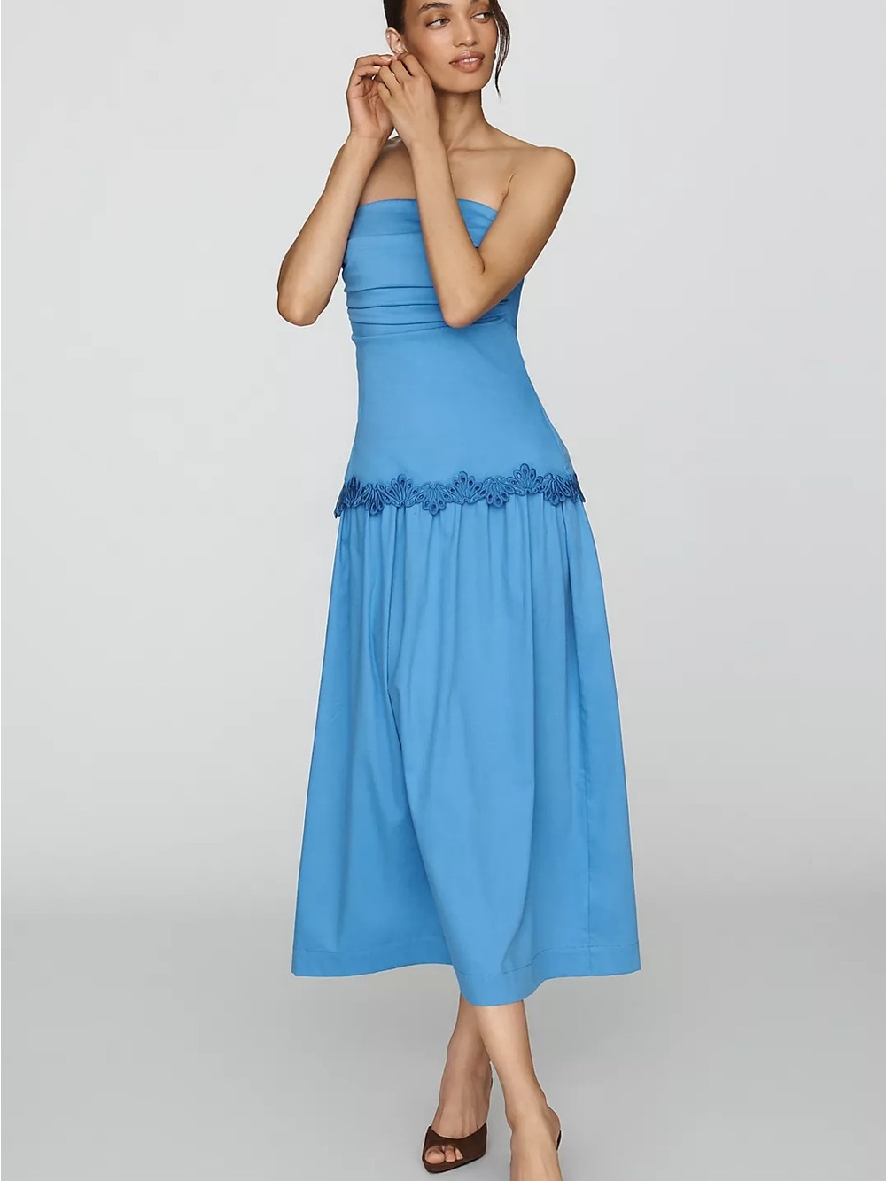 MON RENN Fran Strapless Midi Dress in Blue SZ M